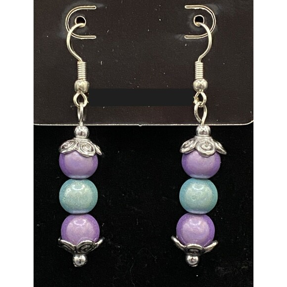 Shimmery Purple & Aqua Bead Earrings by Neanie-Bot - Picture 1 of 1